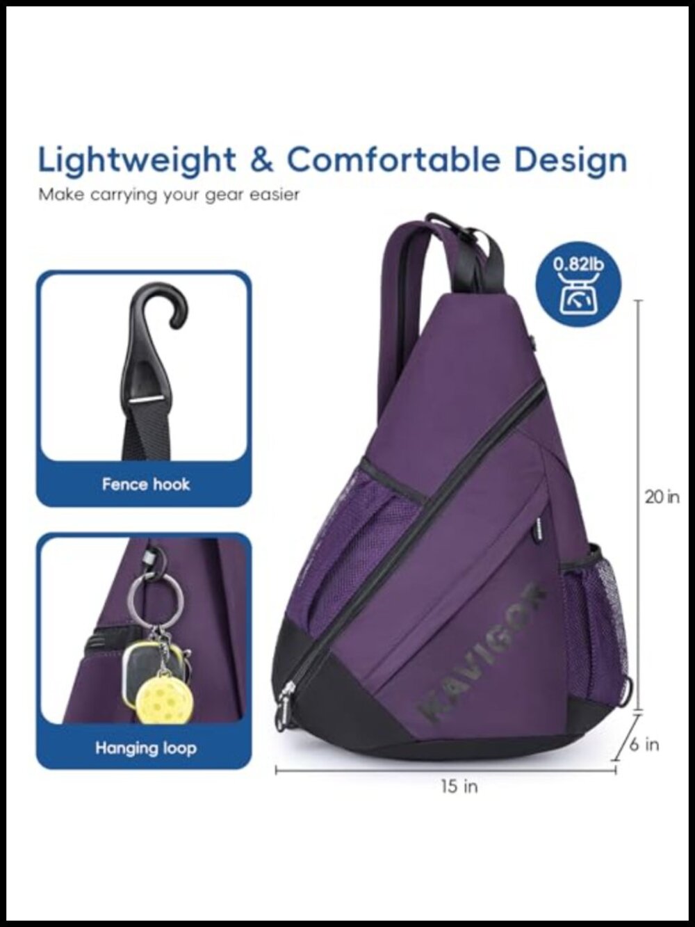 Pickleball Sling Bag โ Convertible Ultra-Light Backpack, Fits 4 Paddles - Picture 4 of 5